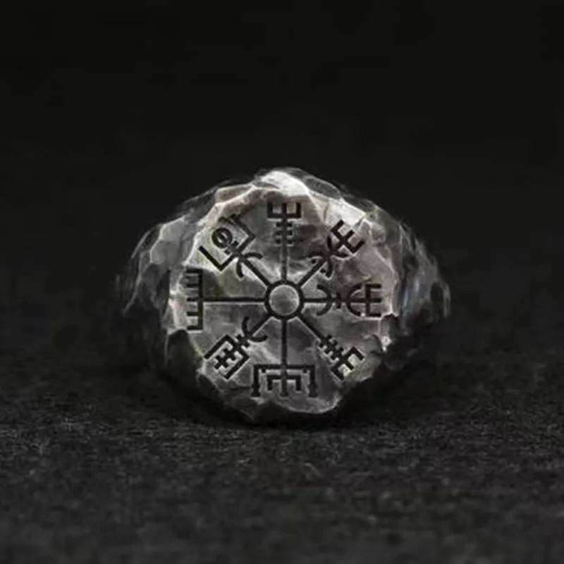 Stainless Steel Viking Compass Runic Ring