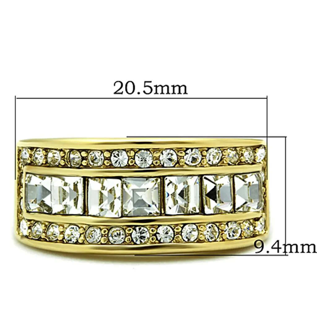 Stainless Steel Women's Ring with Clear Synthetic Crystal and Gold Plating - Hypoallergenic and Affordable
