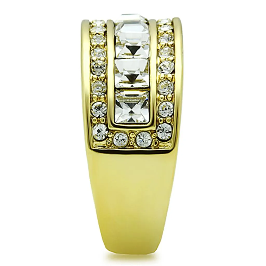 Stainless Steel Women's Ring with Clear Synthetic Crystal and Gold Plating - Hypoallergenic and Affordable