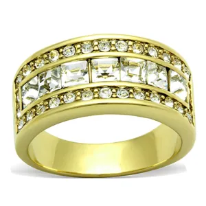 Stainless Steel Women's Ring with Clear Synthetic Crystal and Gold Plating - Hypoallergenic and Affordable