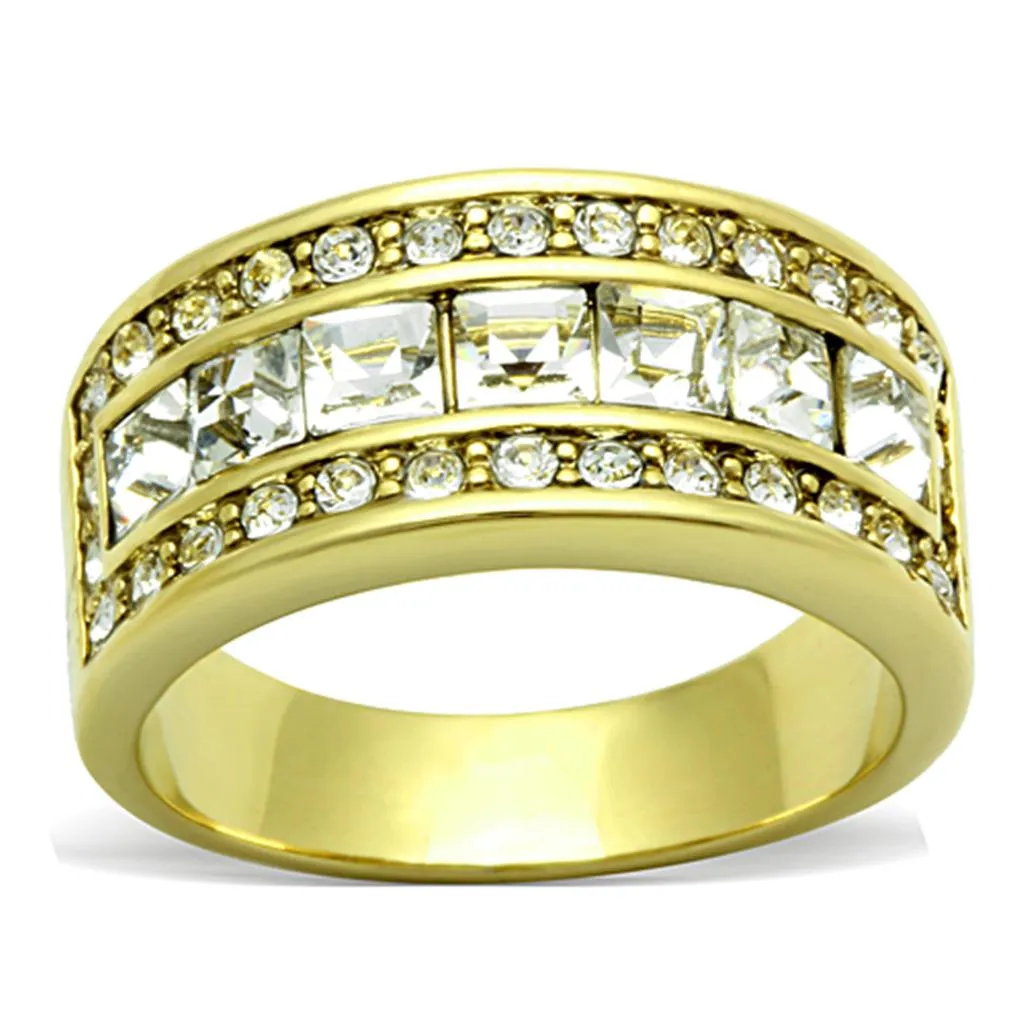 Stainless Steel Women's Ring with Clear Synthetic Crystal and Gold Plating - Hypoallergenic and Affordable