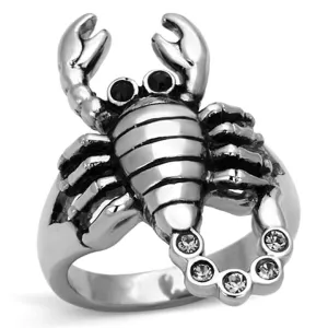 Stainless Steel Women's Rings with Synthetic Crystals - High Polished Jet Design