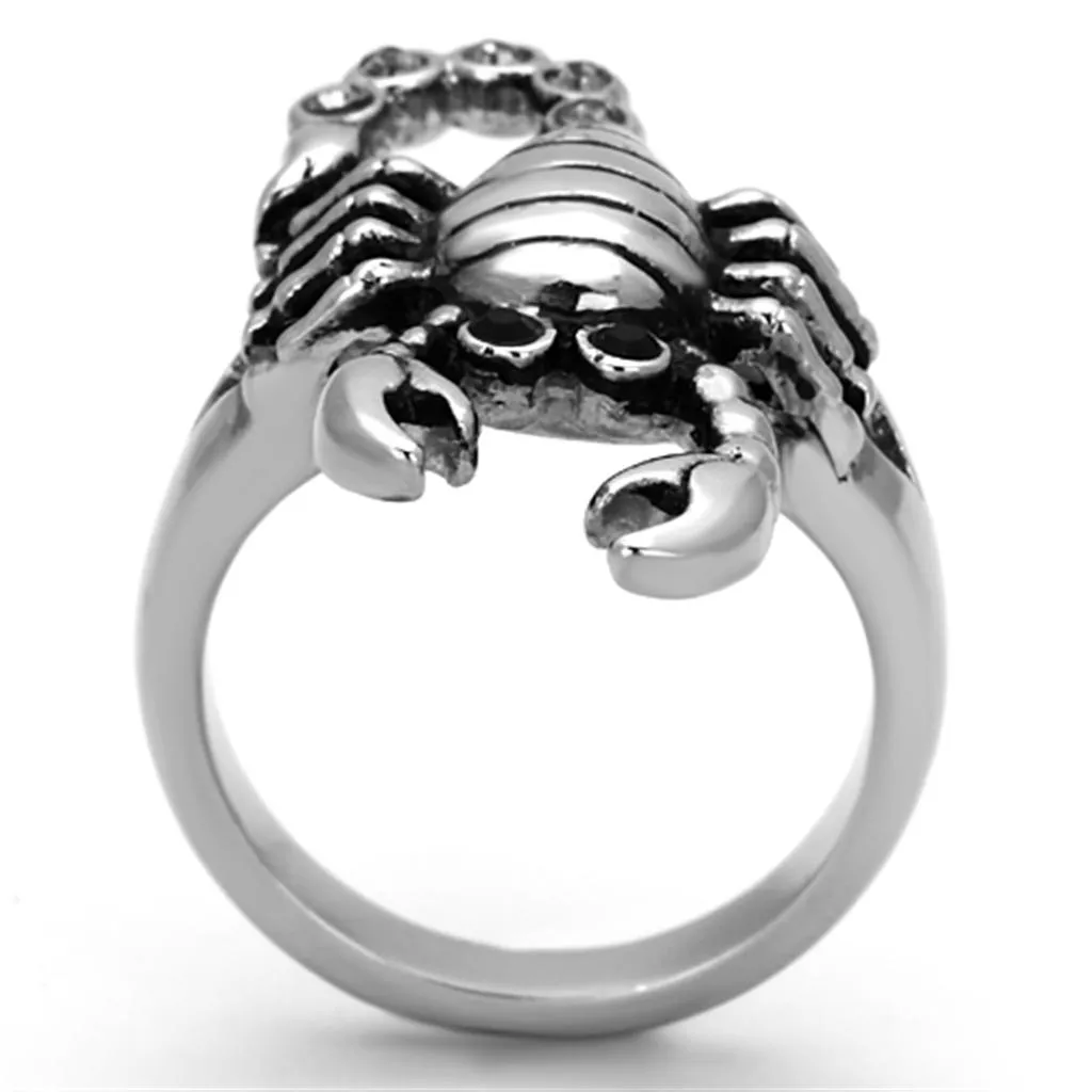 Stainless Steel Women's Rings with Synthetic Crystals - High Polished Jet Design