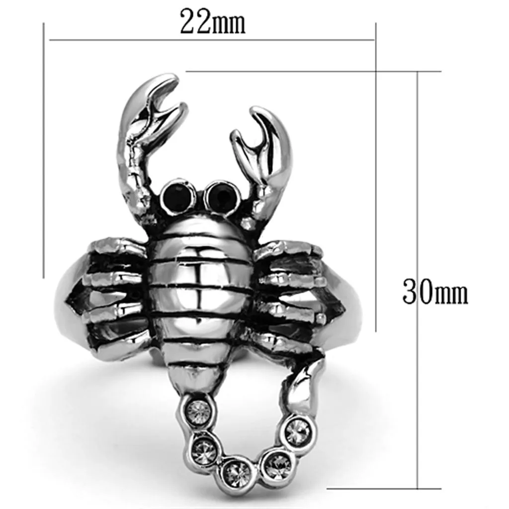Stainless Steel Women's Rings with Synthetic Crystals - High Polished Jet Design