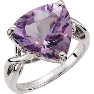 Sterling Silver 14x14x14 mm Rose de France Quartz Ring Size 7
