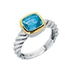 Sterling Silver 18K Gold Cushion Blue Topaz Ring (3.5.cts.tw)