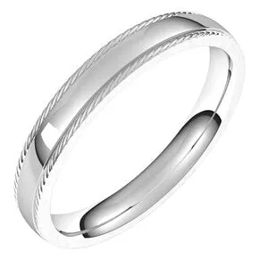 Sterling Silver 3 mm Rope Half Round Comfort Fit Band Size 4.5