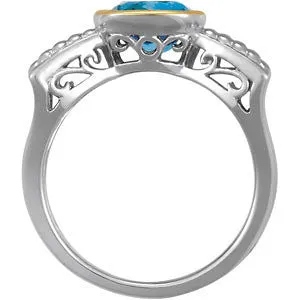 Sterling Silver & 14k Yellow Gold Swiss Blue Topaz Rope Design Ring, Size 7