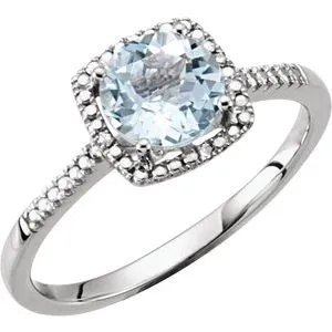 Sterling Silver Aquamarine & .01 CTW Diamond Ring Size 5