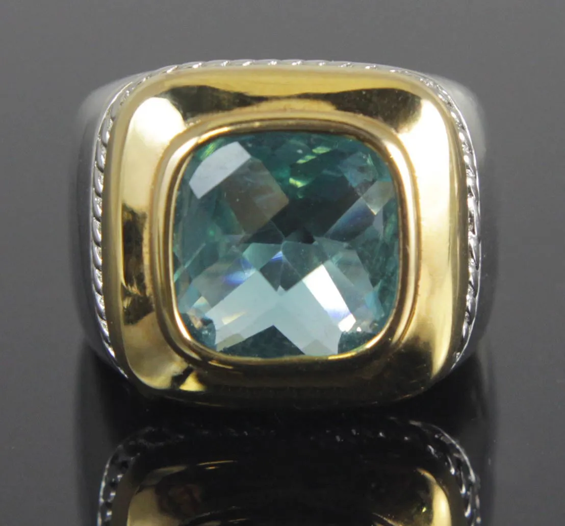 Sterling Silver Aquamarine CZ Ring Size 8