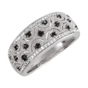Sterling Silver Black Spinel & 1/8 CTW Diamond Ring Size 6