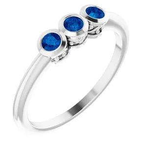 Sterling Silver Blue Sapphire Three-Stone Bezel-Set Ring