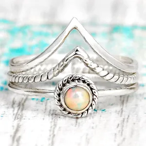 Sterling Silver Boho Opal Ring Set