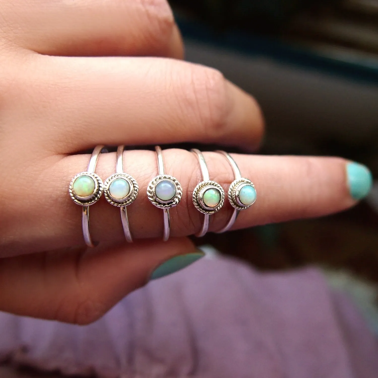 Sterling Silver Boho Opal Ring Set