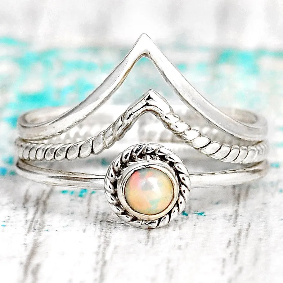 Sterling Silver Boho Opal Ring Set