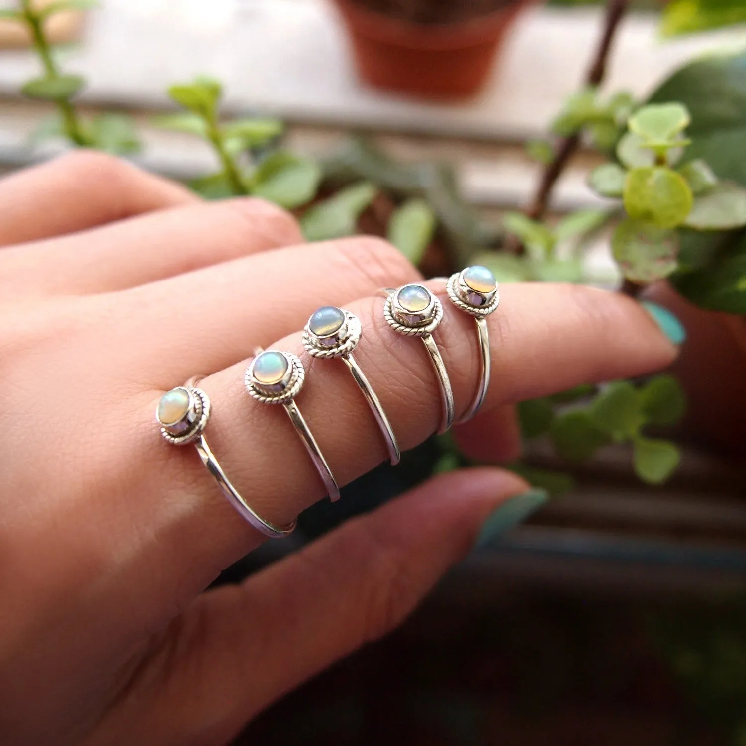 Sterling Silver Boho Opal Ring Set
