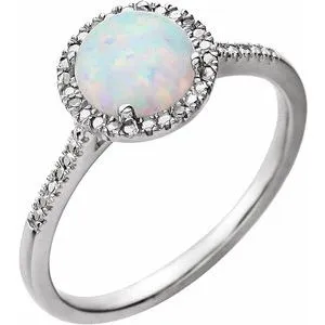 Sterling Silver Created Pink Opal & .01 CTW Diamond Ring