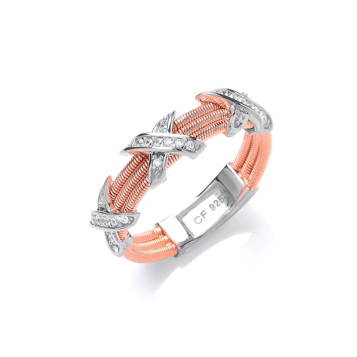Sterling Silver, Cubic Zirconia & Rose Gold Kiss 5mm Band Ring