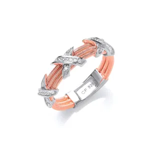 Sterling Silver, Cubic Zirconia & Rose Gold Kiss 5mm Band Ring