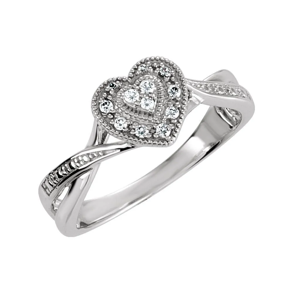 Sterling Silver Cubic Zirconia Heart Ring Size 7