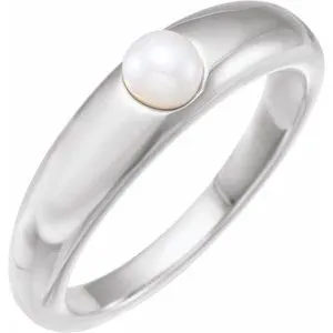 Sterling Silver Cultured White Akoya Pearl Dome Ring
