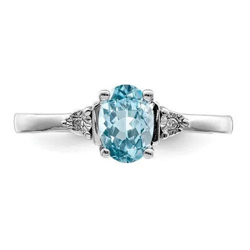 Sterling Silver Diamond & Light Blue Topaz Ring