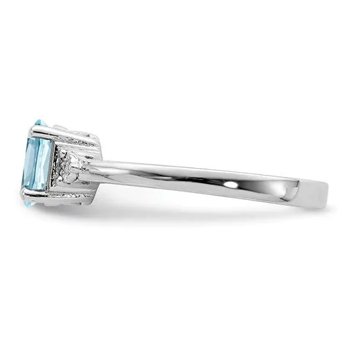 Sterling Silver Diamond & Light Blue Topaz Ring