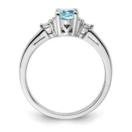 Sterling Silver Diamond & Light Blue Topaz Ring
