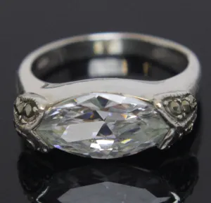 Sterling Silver Diamond CZ Marcasite Ring Size 8