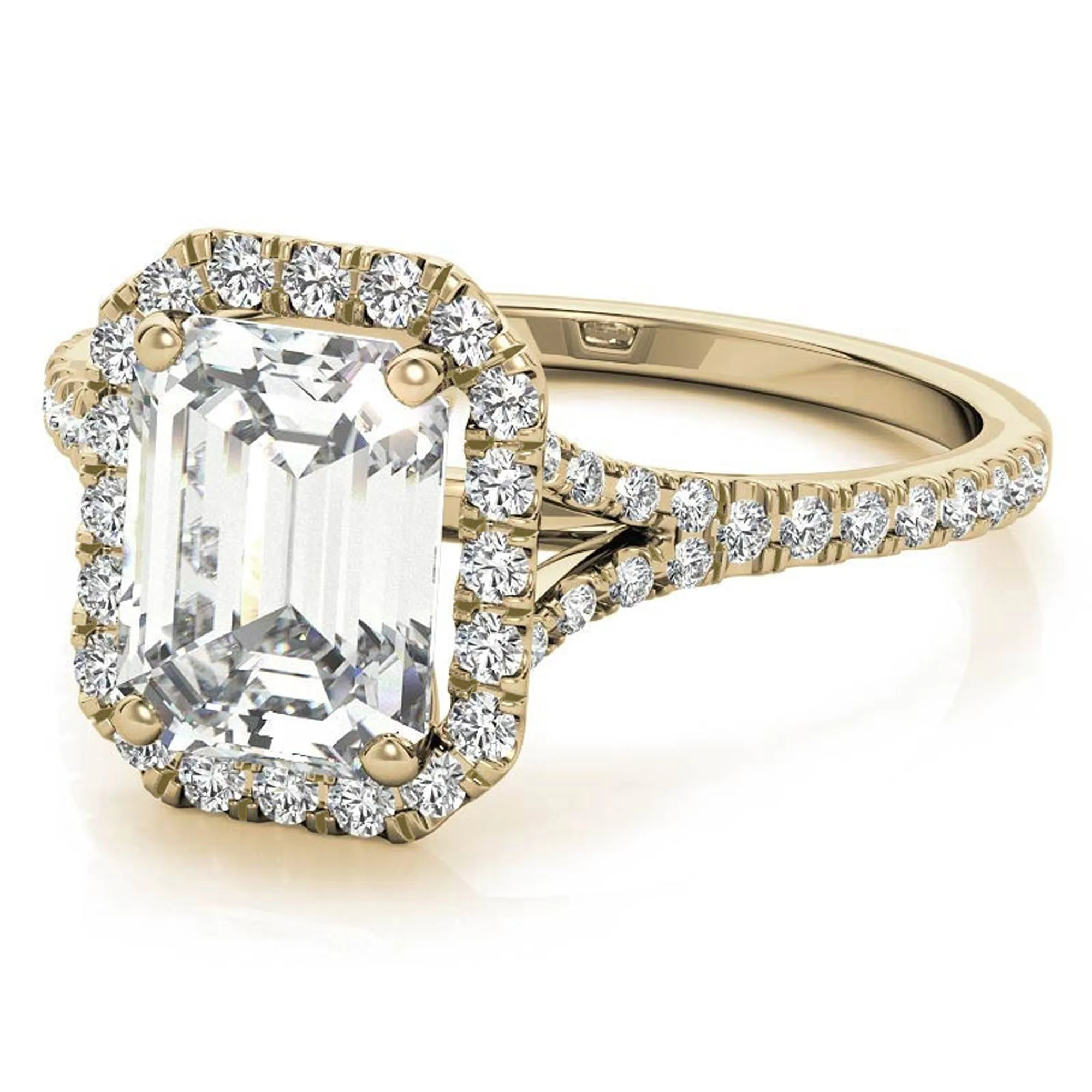 Sterling Silver Emerald Cut Halo Adjustable Elegant Bridal Yellow Gold Ring Perfect for Engagement