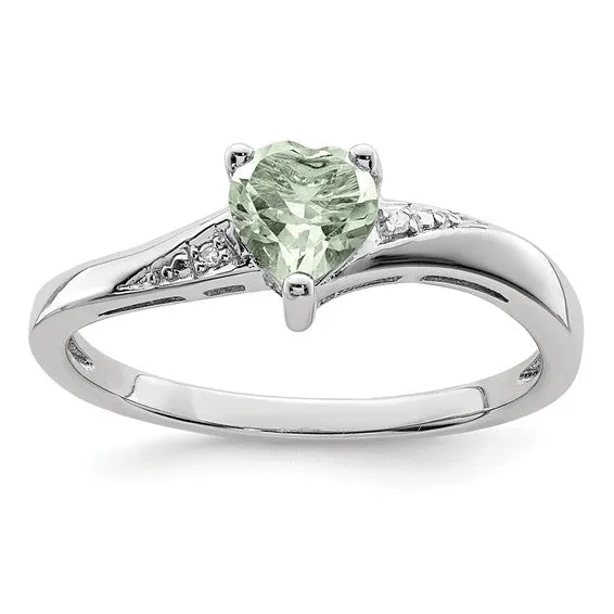 Sterling Silver Gemstone Heart and Diamond Rings