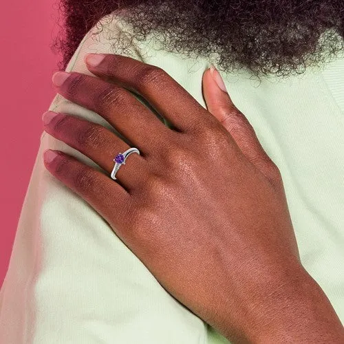 Sterling Silver Gemstone Heart and Diamond Rings