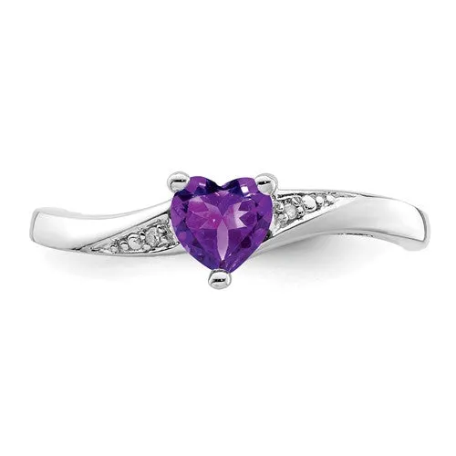 Sterling Silver Gemstone Heart and Diamond Rings
