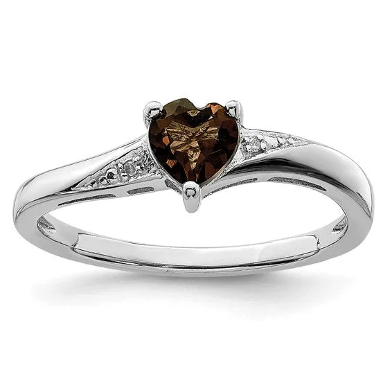 Sterling Silver Gemstone Heart and Diamond Rings