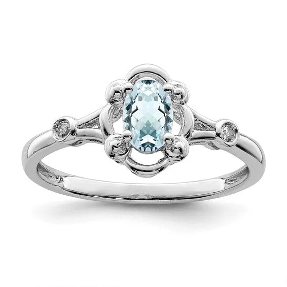 Sterling Silver Gemstone Oval & Diamond Birthstone Rings