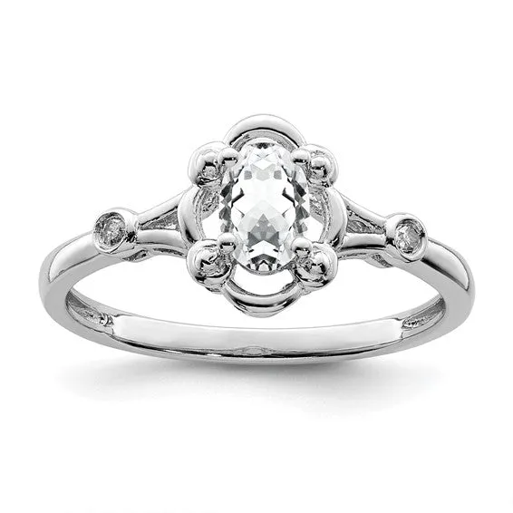 Sterling Silver Gemstone Oval & Diamond Birthstone Rings