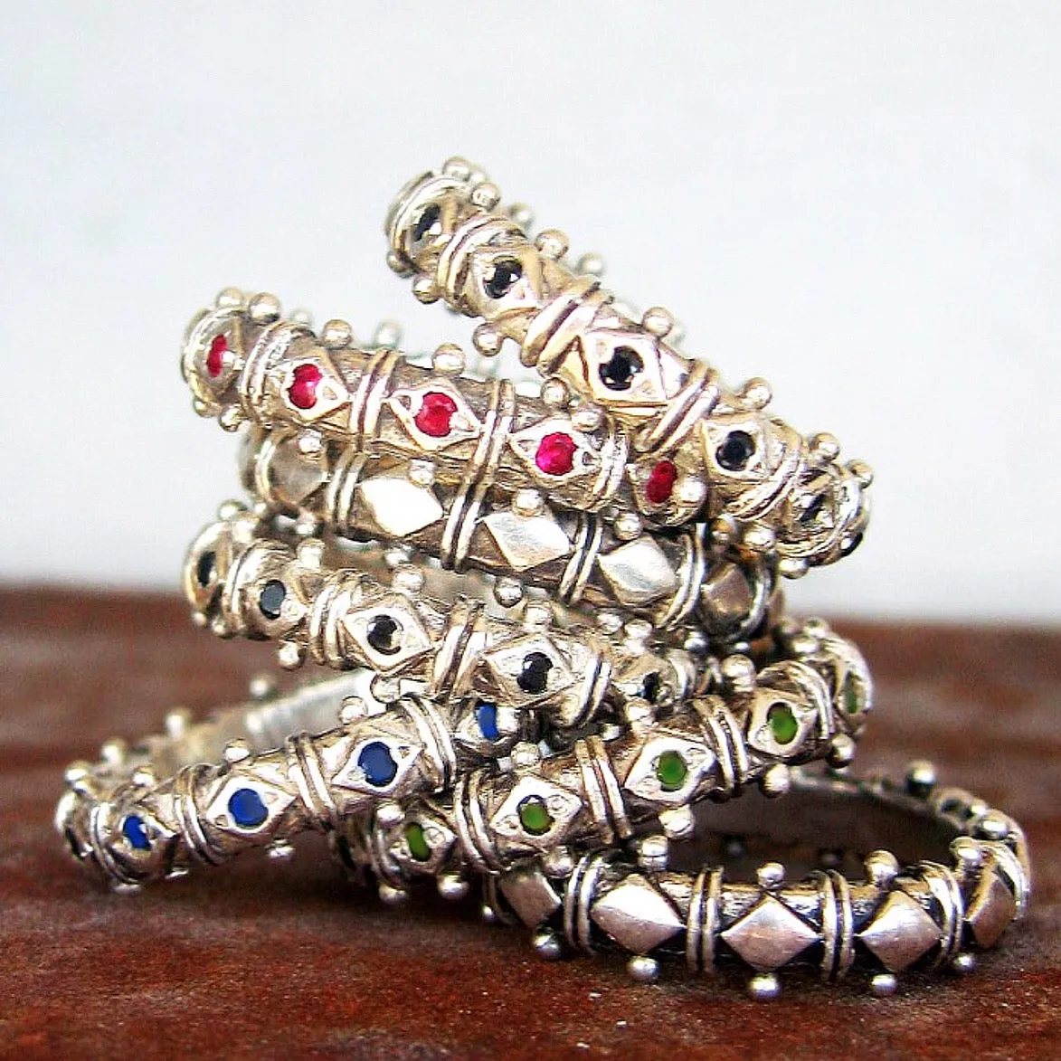 Sterling Silver Gemstone Shakti Stack Rings