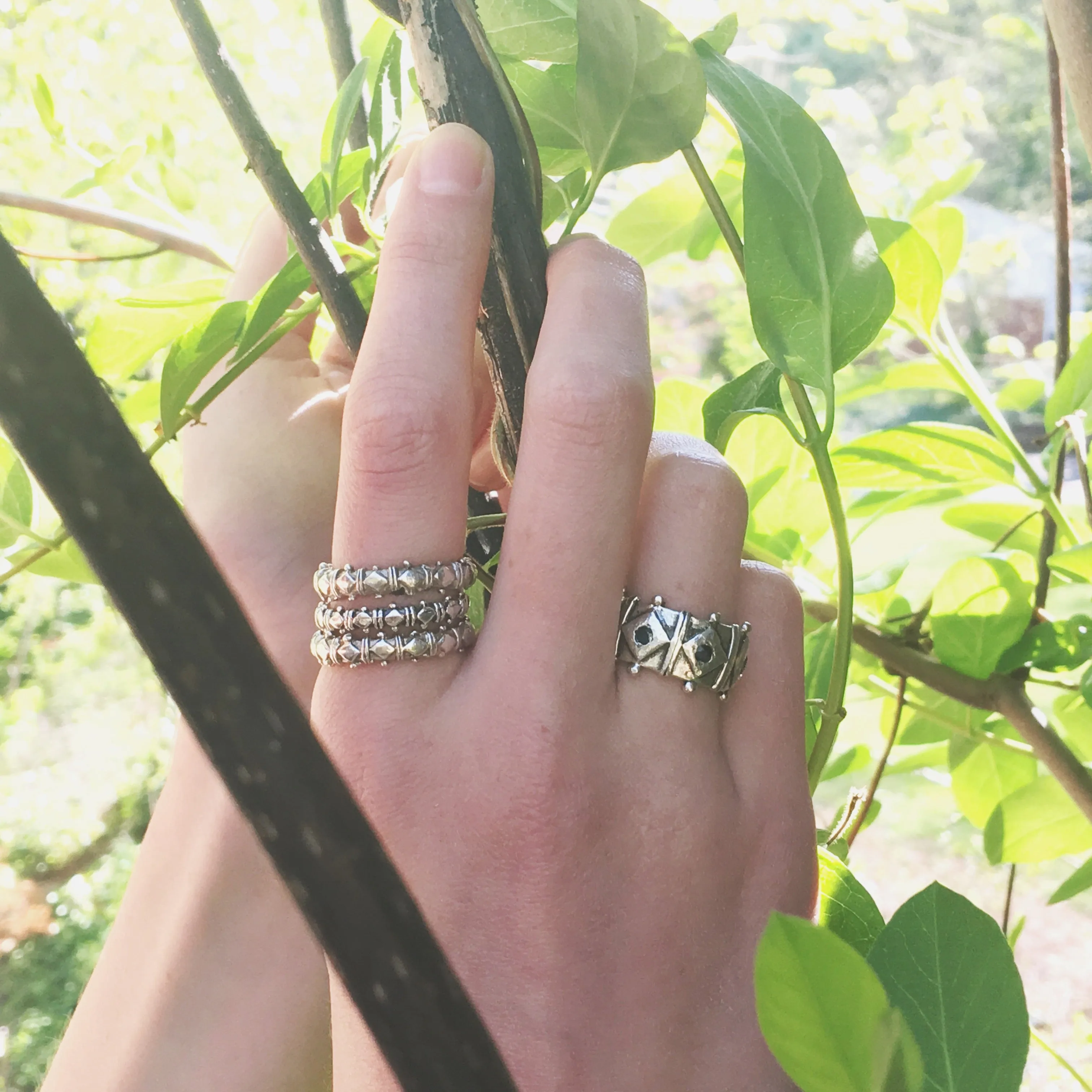 Sterling Silver Gemstone Shakti Stack Rings