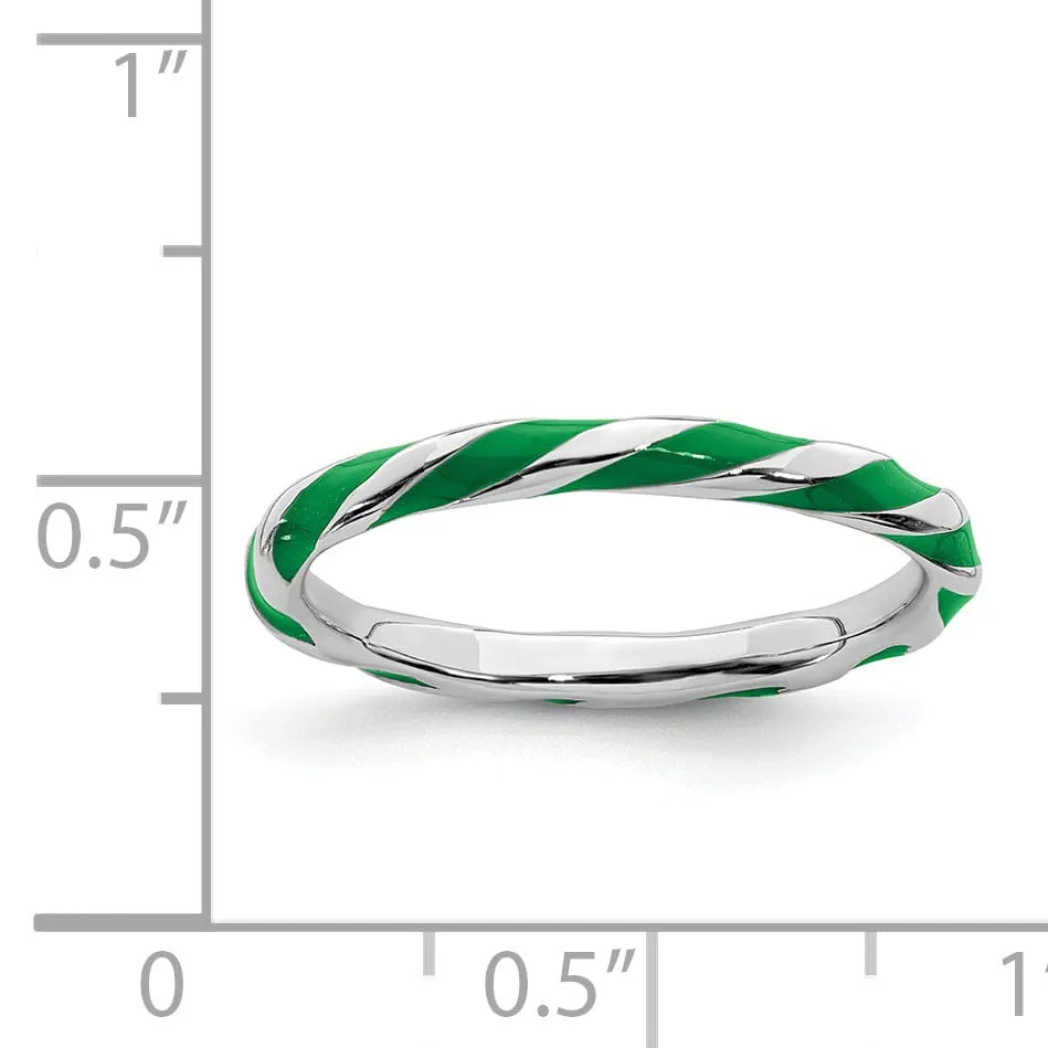 Sterling Silver Green Enameled Stackable Ring