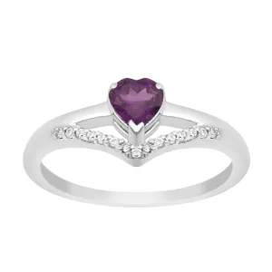 Sterling Silver Love Heart Cut 5MM Amethyst Engagement Rings