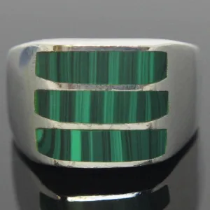 Sterling Silver Malachite Ring Size 9.5