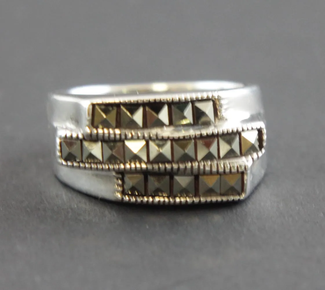 Sterling Silver Marcasite Ring Size 6