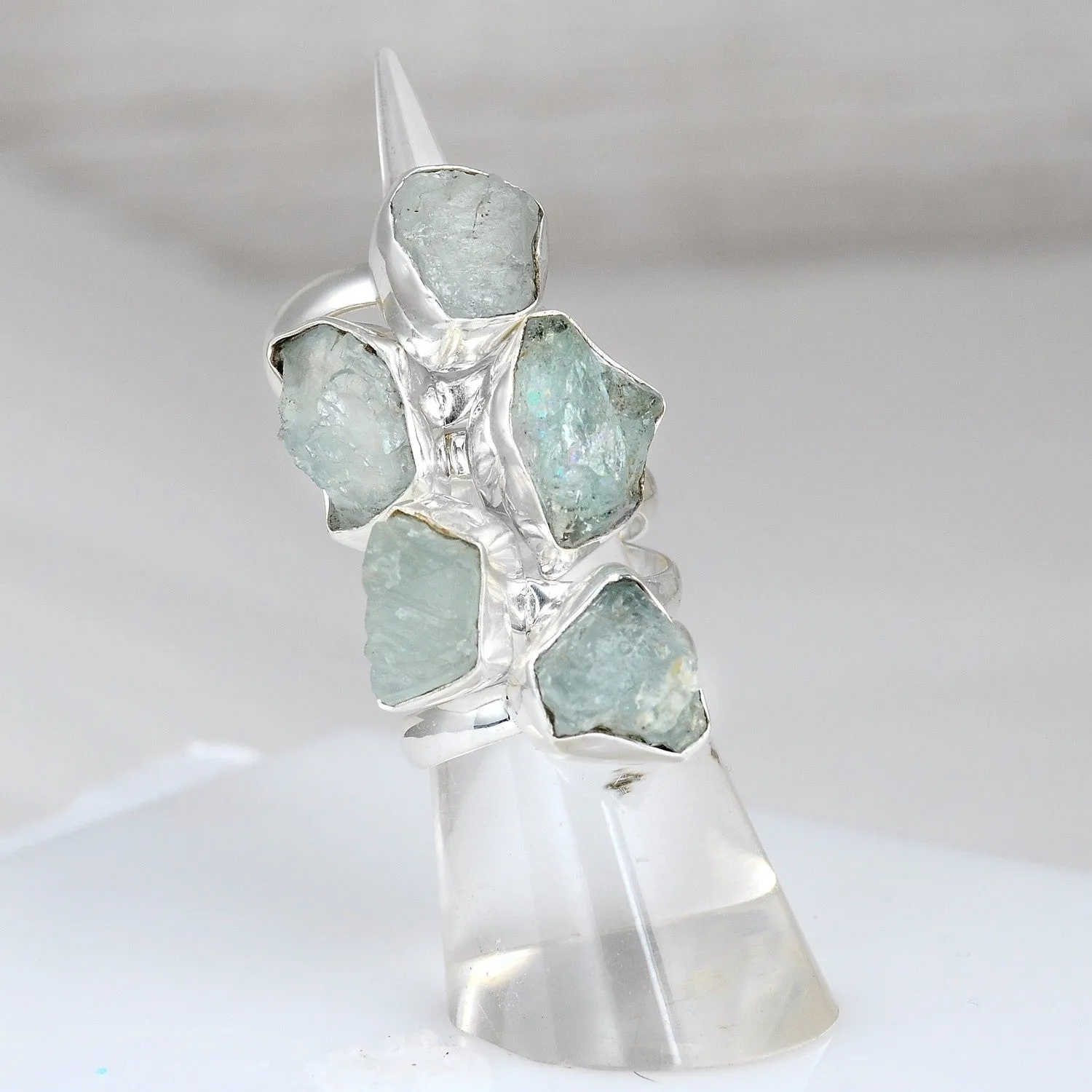 Sterling Silver Natural Raw Aquamarine Ring