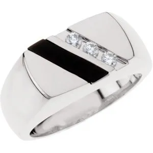 Sterling Silver Onyx & 1/10 CTW Diamond Ring