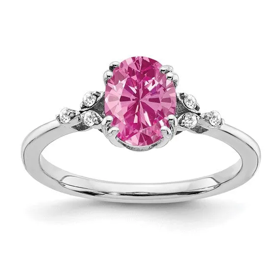 Sterling Silver Oval Gemstone And Diamond Rings