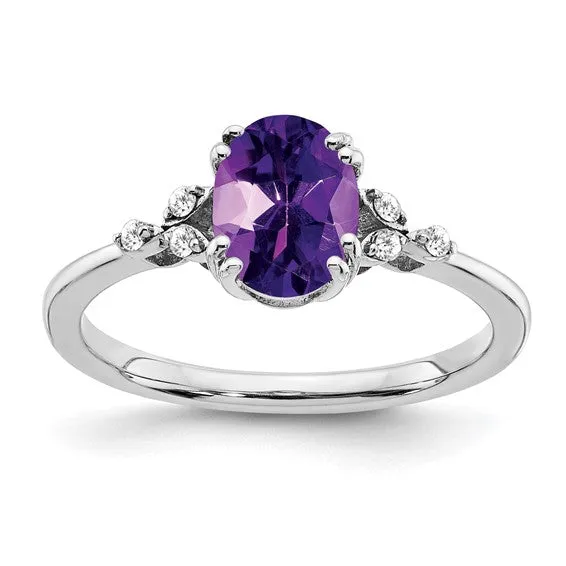 Sterling Silver Oval Gemstone And Diamond Rings