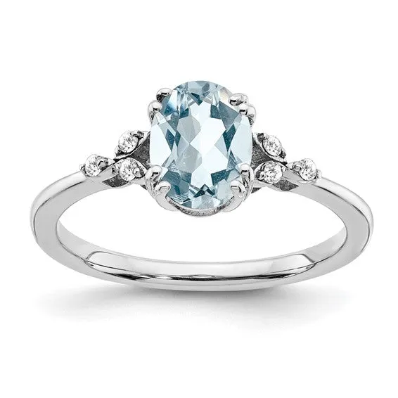 Sterling Silver Oval Gemstone And Diamond Rings
