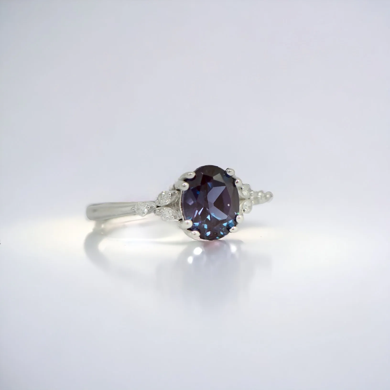 Sterling Silver Oval Gemstone And Diamond Rings