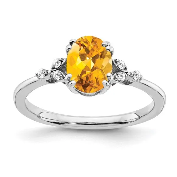 Sterling Silver Oval Gemstone And Diamond Rings