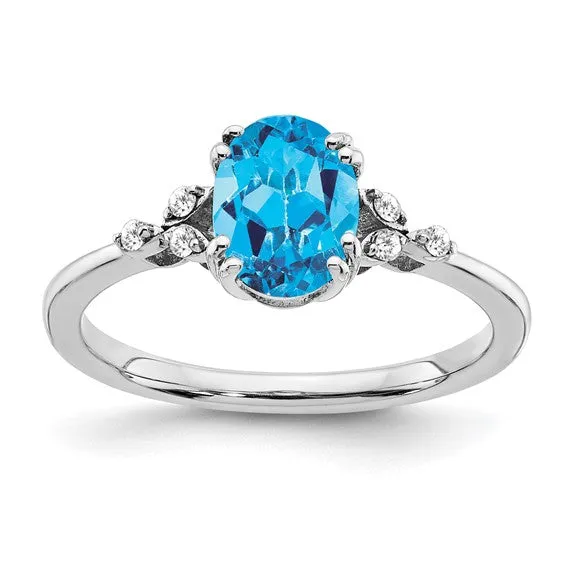 Sterling Silver Oval Gemstone And Diamond Rings